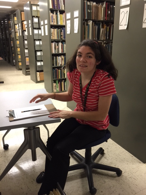 Lucy Hartmann at work in Special Collections.