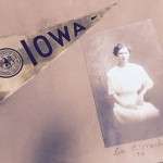 Image from inside of the scrapbook featuring a photograph of a young woman