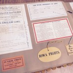 an image of the inside of the scrapbook featuring an Iowa Fights label, and other university promotional material