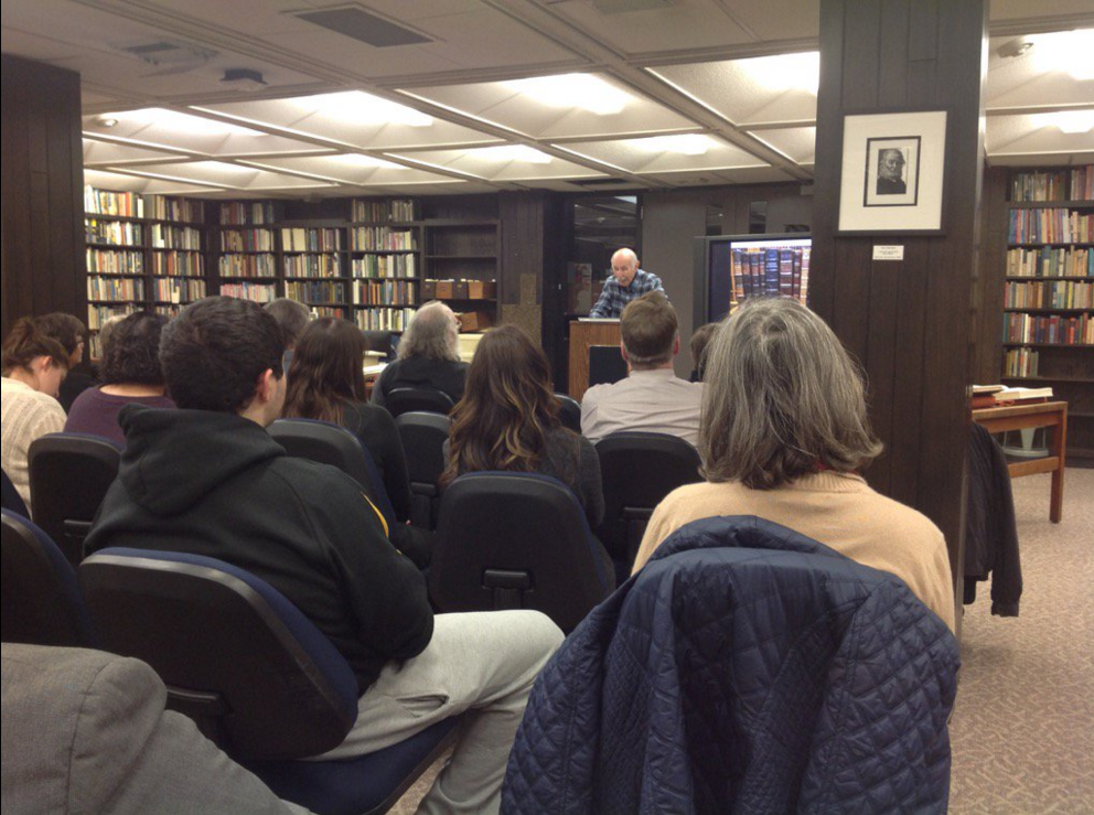 Arthur Bonfield teaching the Iowa Bibliophiles