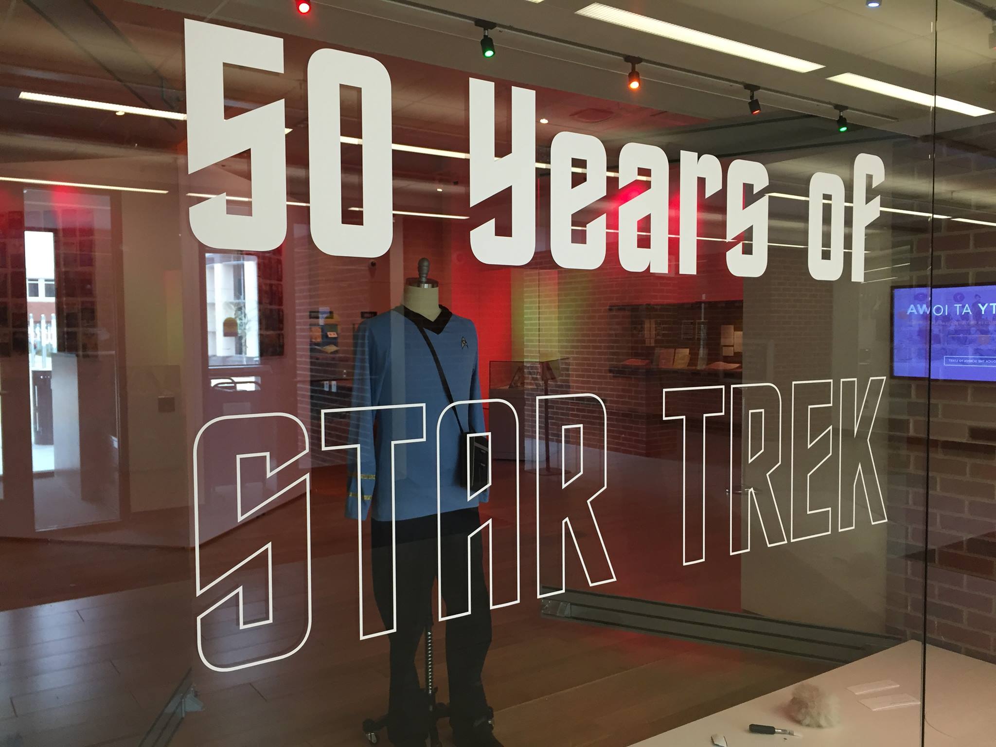 Exhibition title on the front window "50 Years of Star Trek"