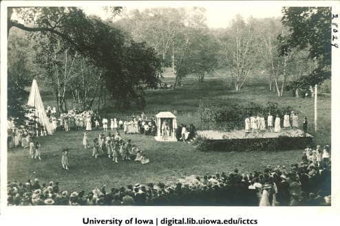 People performing on the Festival Stage at City Park for the Shakespeare parade in 1916