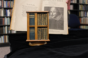 Shakespeare bookshelf of miniature books