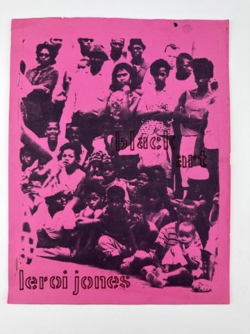 Bright pink and black cover of Black art with collage of people