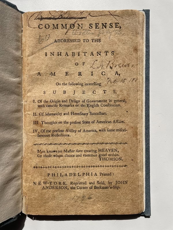 Front page of the pamphlet, "Common Sense"