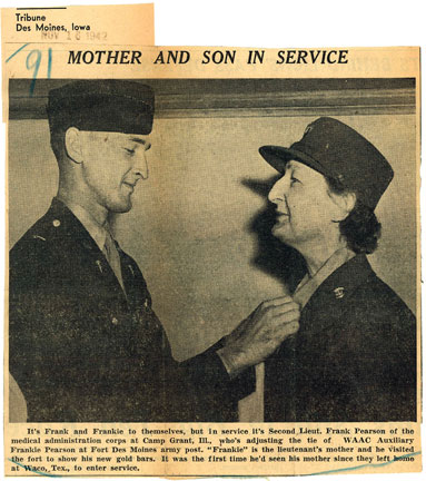 Mother and son in service, Des Moines Register, 1942 | World War II Iowa Press Clippings
