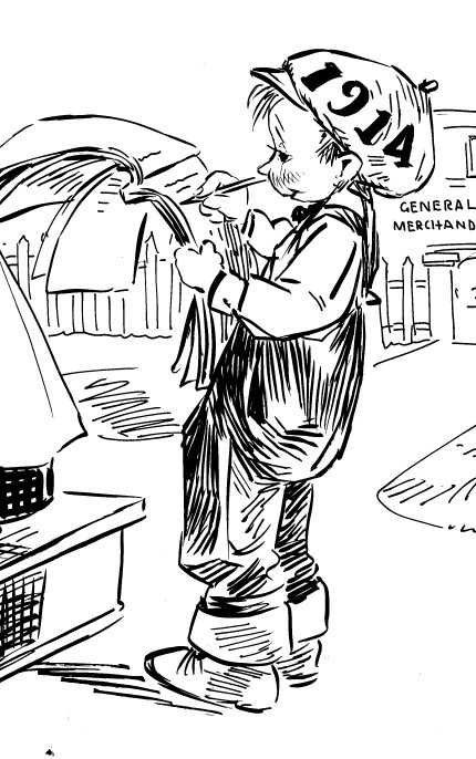 Detail from "The new delivery boy," 1914 | Editorial Cartoons of J.N. "Ding" Darling