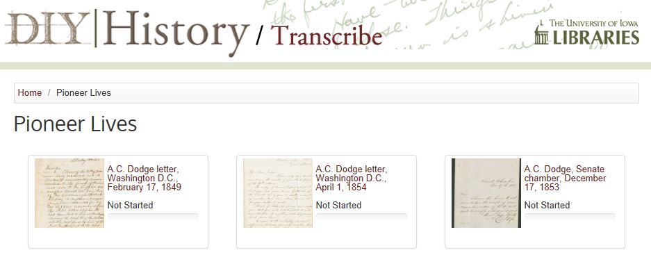 Pioneer Lives transcription collection-in-progress