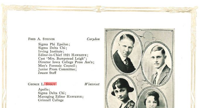George Stout, Hawkeye Yearbook, 1921