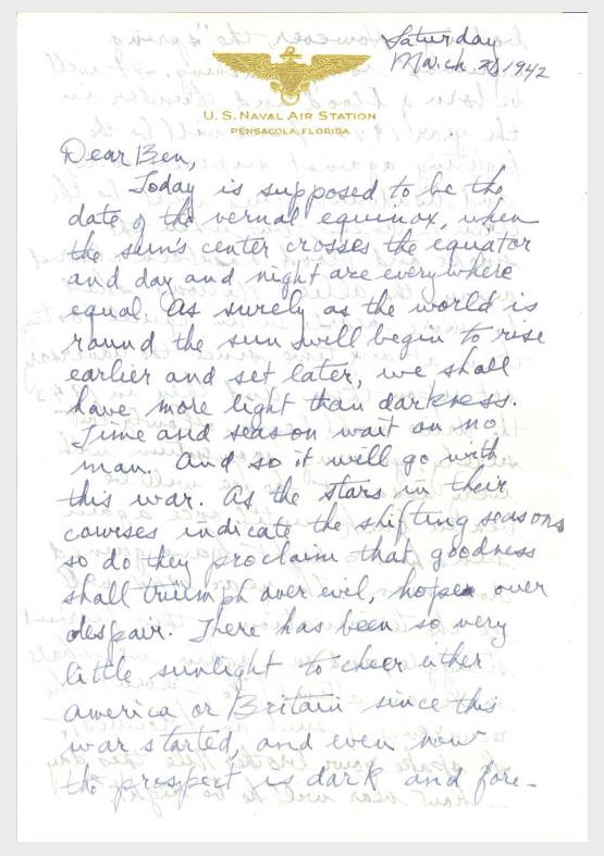 Nile Kinnick letter to his brother, Ben, March 21, 1942
